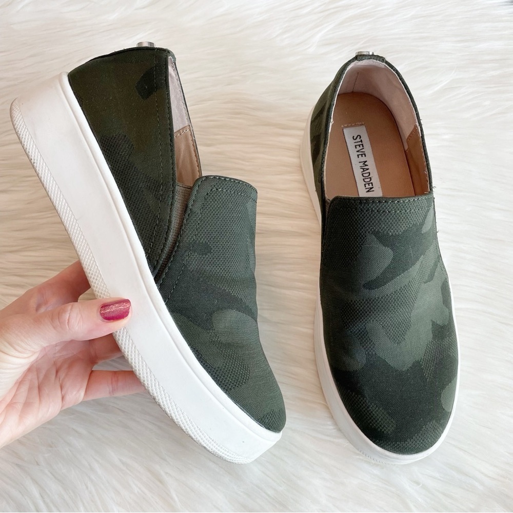 Steve Madden Green Camo Slip-On Sneakers